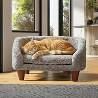 Canapé-lit portable rectangulaire en fausse fourrure de luxe pour chats et petits chiens, avec accoudoir surélevé moderne et coussin amovible lavable