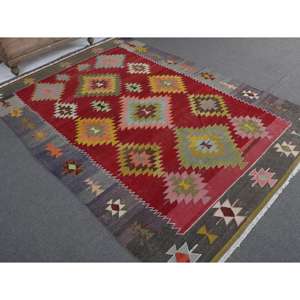 Alfombra Turca de 5.7x8.1 pies, Alfombra Grande Vintage, Alfombra de Lana con Puntos Rojos - Product Image 1