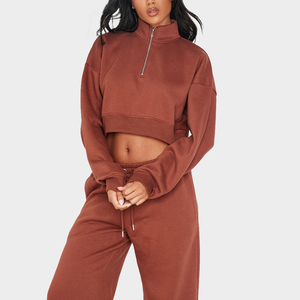 ชุดเสื้อสเวตเตอร์ผ้าฝ้าย2ชิ้นสำหรับผู้หญิงชุดเสื้อสเวตเตอร์ซิปครึ่งตัวโลโก้ออกแบบได้ตามต้องการ - Product Image 5