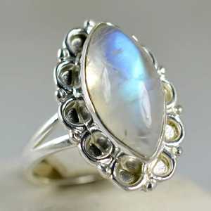 Rainbow Moonstone Statement Ring 925 Sterling Silver Handmade Boho June Birthstone Jewelry Rhodium Perfect Gift for Her Birthday - Product Image 4