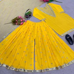 Dernier Designer Lourd Faux Georgette Broderie Séquence Travail Sharara Costume Par FabZone - Product Image 3