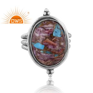 Mejor Venta de plata esterlina oxidada Mojave cobre púrpura ostra turquesa piedra preciosa anillo de declaración fabricante de joyería personalizada - Product Image 2