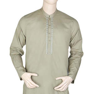 Shalwar Kameez Bordado para Hombre con Cuello de Banda - Verde - Product Image 4