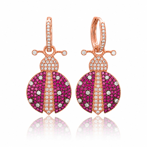 Pendientes Colgantes de Plata de Ley 925 Hechos a Mano en Turquía con Diseño de Mariquita y Circonita, Joyería Elegante para Fiestas de Verano - Product Image 4
