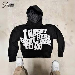 Sudadera con Capucha de Diseño Personalizado, Estampado Puff, 500 g/m², Corte Recortado, Lavado Vintage, Dobladillo Elástico, Sudaderas de Moda para Mujer, Fabricantes de Ropa - Product Image 3