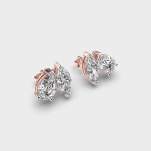 Pendientes de Diamantes Cultivados en Laboratorio con Certificación IGI, Corte Pera y Marquise, Oro Amarillo/Blanco/Rosa de 18K, Pendientes Toi et Moi - Product Image 3