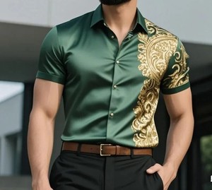 Chemises personnalisées décontractées imprimées en 3D Chemises en gros en coton biologique Nouvelles chemises respirantes à manches courtes pour hommes - Product Image 3