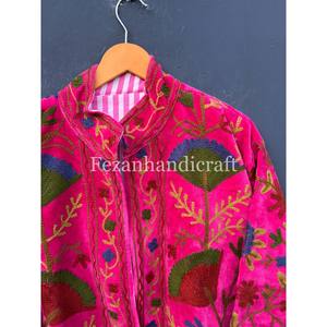 Veste en velours indien Suzani, veste à broderies florales ouzbèkes, veste courte bohème hippie, veste de soirée pour femmes, pardessus - Product Image 4