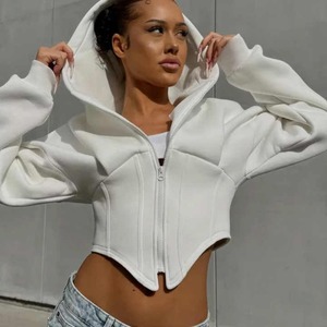 Sudaderas con capucha cortas con cremallera de cuello alto para mujer, sudaderas con capucha con estampado de buena calidad, sudadera con cremallera Vintage para mujer a la venta - Product Image 1