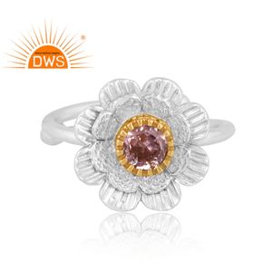 Meilleures ventes Bague empilable au design floral en argent sterling fin avec améthyste rose naturelle Fabricant de bijoux personnalisé - Product Image 2