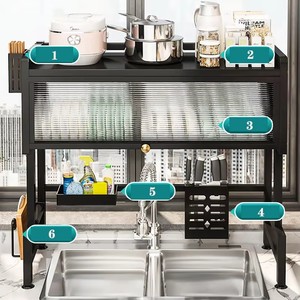 ชั้นวางจานเหนืออ่างล้างจานขนาด 65 ซม.-105 ซม. พร้อมบานประตูตู้, ชั้นวางของในครัว, ชั้นวางกันฝุ่นสำหรับวางบนเคาน์เตอร์ - Product Image 5