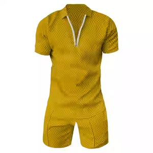 Ensemble de survêtement d'été OEM pour le streetwear, le sport ou les vêtements décontractés Ensemble assorti de 2 pièces pour hommes Polo et short à fermeture éclair et manches courtes - Product Image 5