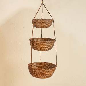 <b>Rattan</b> kitchen <b>storage</b> baskets handweave hanging basket fruit & vegetable container organizer - Product Image 3