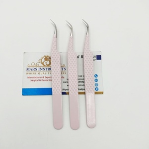 Pinzas para extensiones de pestañas de grúa rosa claro, agarre de diamante, acero inoxidable japonés, precisión profesional, volumen antiestático - Product Image 2