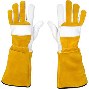 Gants de soudage TIG avec paume en cuir de chèvre souple, manchette en cuir de vache fendu de 15 cm, longueur de 35 cm, protection anti-chaleur/anti-coupure, marque de sécurité active - Product Image 2