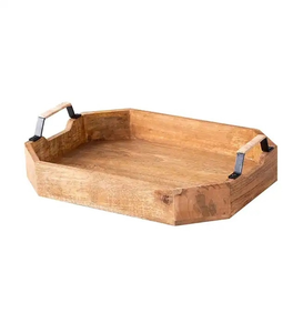 Trending Bandeja DE SERVICIO DE MADERA Mango de metal Calidad Exportación Utensilios de cocina Rectángulo Bandeja decorativa multifuncional para alimentos - Product Image 3