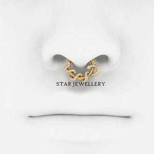 14K Solid <b>Gold</b> Natural Diamond Snake Septum Clicker Fine Jewelry. - Product Image 3