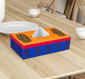 Caja de pañuelos de madera ecológica de alta calidad, proveedor al por mayor, caja de pañuelos de madera artesanal amarilla y azul impresa en esmalte - Product Image 1