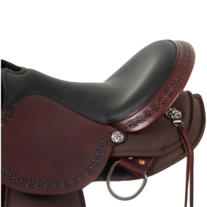 Asiento de caballo occidental Premium hecho a mano, asiento acolchado doble, PLACA PLANA ajustable, aparejo, flor de cobre, detalles plateados, cuero - Product Image 2