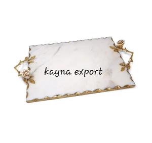 Wholesale Gold Metal Branch Decorative Food Serving Tray With Gold Edges <b>Nuts</b> Dry Food Serving Marble Tray - Product Image 5
