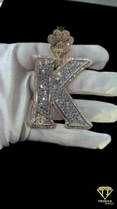 VVS Lab Grown Layered Letter "K" Pendant, Iced out Pendant Custom Letter 925 Sterling Silver Hip Hop Pendant - Product Image 6