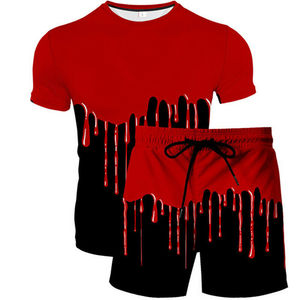 Conjunto de 2 Piezas de Verano para Hombre, Estilo Hawaiano, Camisetas de Manga Corta y Pantalones Cortos Deportivos, Secado Rápido, Mezcla de Algodón Ecológica - Product Image 1