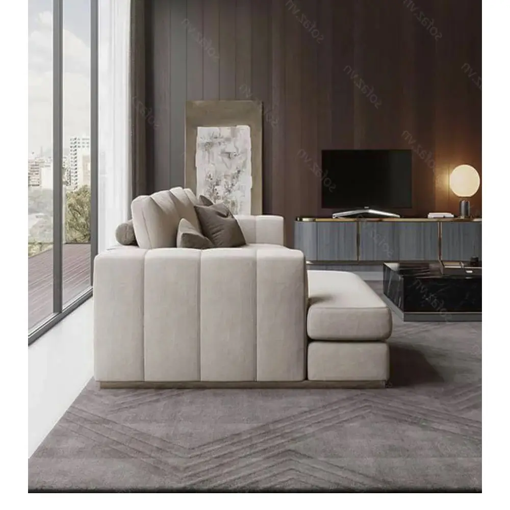 Sofá de canto luxuoso em forma de L estofado em tecido coreano, sofá de canto moderno de design bege na sala de estar, preço razoável