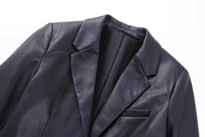 Vêtements d'extérieur vintage pour femmes, blazer décontracté en cuir de vache avec manches longues et poche plaquée, traitement collé avec service OEM - Product Image 4