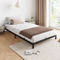 Cadre de lit double en métal noir à hauteur basse, base de matelas robuste de 6 pouces d'épaisseur, lit suspendu en fer, cadre de lit en métal épais et robuste T-06