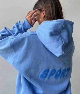 Logotipo personalizado 3D Puff impresión gráfica sudaderas con capucha mujer Streetwear alta calidad hombro caído gran tamaño pulóver Sudadera Mujer - Product Image 3