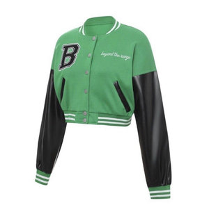 <b>Women's</b> Plus Size <b>Short</b> Cropped Varsity <b>Jackets</b> New Design Long <b>Sleeve</b> Wool Body Organic Leather Chenille Patches OEM Fabric - Product Image 3