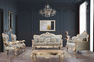 Classic Royal Design Accent Chair Featuring Ornate Gold Leaf Finishing and Jacquard Floral <b>Upholstery</b> - Product Image 6