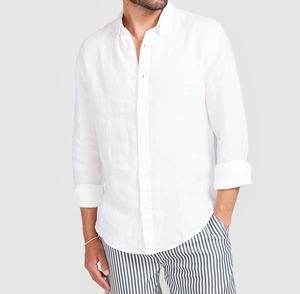 Camisa de Lino Blanca Casual de Verano para Hombre, Manga Larga, Cuello Clásico, Teñido Liso, Antiencogimiento, Secado Rápido, Sostenible - Product Image 1