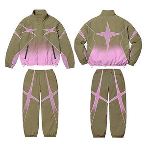 Wholesale Custom Track Suit for Men's Men Zip up Polyester 2 Piece Set Windbreaker Stacked Pants and Sweatshirt Nylon Tracksuit - Product Image 4