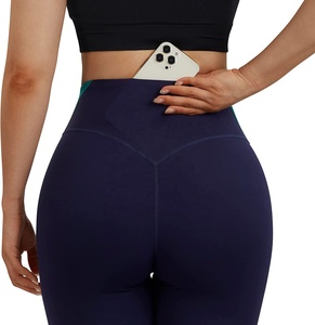 Leggings de gimnasio de cintura alta para mujer Pantalones de Yoga de levantamiento de botín de entrenamiento de bloque de color con bolsillos - Product Image 4
