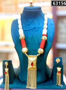 Ensemble de collier pendentif de luxe en alliage de perles blanches et rouges, chaîne plaquée or, boucles d'oreilles assorties pour mariage, fête, fiançailles 63153 - Product Image 4