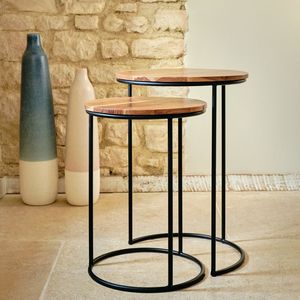 Ensemble de 2 tables basses rondes modernes et contemporaines faciles à assembler pour le salon et la décoration intérieure. - Product Image 5