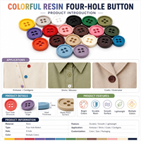 Kancing Resin Bulat Warna-Warni Ramah Lingkungan 4 Lubang untuk Jahit Mantel, Jaket, Pakaian, dan Tas