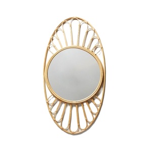 Miroirs ovales en bois à usage domestique et hôtelier pour la décoration de salle de bain Miroir fait main avec cadre en rotin naturel - Product Image 1