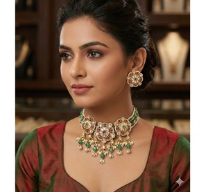 Conjunto de Gargantilla Chapada en Oro de Calidad Premium con Piedra Doble, Joyería India para Mujeres y Niñas - Product Image 2