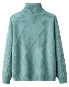 Custom Premium <b>Women</b> Turtleneck Diamond Knit Sweater Soft <b>Warm</b> Cable Sleeve Winter Pullover Casual Fashion <b>Top</b> Mint Green Color - Product Image 2