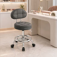 Tabouret de bar pivotant moderne et réglable avec dossier, chaise de salon à hauteur réglable hydrauliquement avec repose-pieds chromé et roulettes