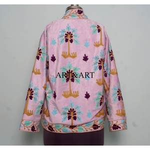 Veste courte décontractée pour femme en tissu velours, broderie Suzani, motif floral, coton matelassé écologique, style bohème, mode urbaine - Product Image 5