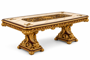 Ensemble de table à manger de style palais haut de gamme pour villas américaines, suite de salle à manger royale haut de gamme, fabriquée à la main en bois massif avec placage en feuille d'or - Product Image 3