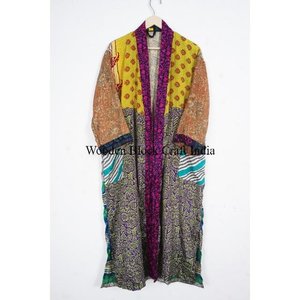 Wholesale Elegant Vintage <b>Silk</b> Saree <b>Kimono</b> Long Dress Stylish Multi Color Floral Design Breathable Summer Indian Boho <b>Kimono</b> - Product Image 4