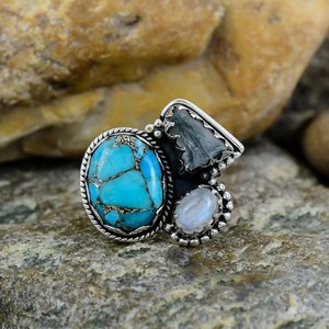 <b>Silver</b> Copper Turquoise Moonstone Rough Labradorite Gemstone Handmade <b>Boho</b> <b>Ring</b> Perfect Gift Custom Size - Product Image 3
