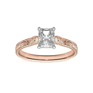 Anillo de diamante cultivado en laboratorio con corte radiante grabado a mano, 0.50 ct, F-VS2, estilo de compromiso en oro sólido de 14K, para regalo de aniversario nupcial. - Product Image 2