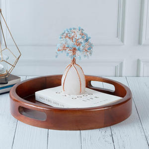 Bandeja de servicio redonda de madera de mango con asas recortadas, Juego de 2 de estilo rústico hecho a mano para comidas, aperitivos, cocina, mesa de centro, encimera - Product Image 4