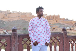 Indian Sanganeri Hand Block Print Cotton Men's Kurta Camisa formal de manga completa con cuello para bodas y fiestas-Tejido tejido - Product Image 6