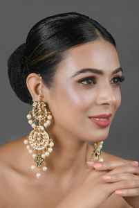 2025 Newest Design Vintage Ethnic Style Hollow <b>Crystal</b> Zircon Flower Pearl Stud Indian <b>Earrings</b> Gold Plated Wedding - Product Image 6